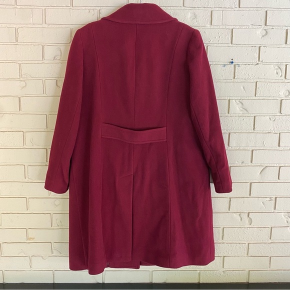 Talbots Womens Long Wool Over Coat Maroon Zip Front Size 16 Full Length Warm - Picture 3 of 9